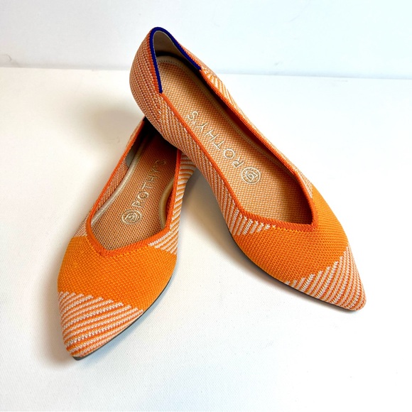 Rothy’s • The Point in Sherbet Orange Stripe Flat • Women’s 6.5 • Retired Color - Picture 1 of 13